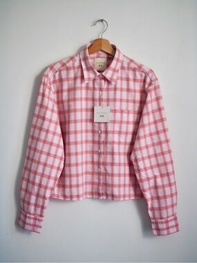 JW Anderson checked boxy oxford Uniqlo pink cropped shirt new
